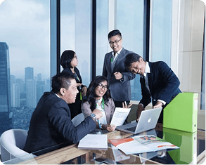 Team collaborating in a modern office